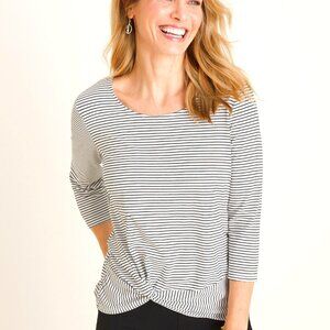 Chico's Women's Striped Twist Front Scoop Neck Black And White Stripe 8R